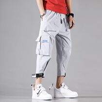 Summer new overalls mens 8-point pants Korean version of the trend loose casual pants eight-point Tide brand Harlan pants