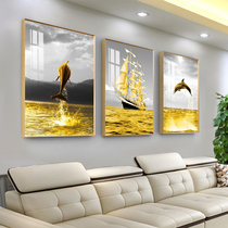 Living Room Decorative Painting Sofa Background Wall Hanging Modern Minimalist Home Mural Painting No Perforation One Sail Triple Painting