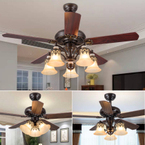 Ceiling fan with lamp American country household dining room Bedroom mute antique living room with LED retro electric fan chandelier