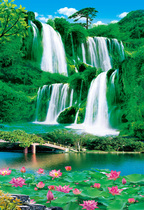 Large landscape landscape poster living room wall stickers without adhesive dormitory dormitory dormitory stickers vertical waterfall Lotus 7723