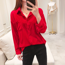 Shirt womens early autumn 2021 new Korean version of the tide of fashion wild solid color retro port flavor loose velvet shirt women