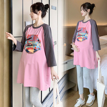Maternity dress spring tops Korean version of trendy mother dress suit 7 minutes sleeves loose mid-length spring and autumn fashion