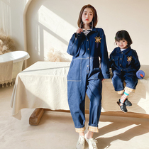 Autumn New 2021 female parent-child dress girl denim girl foreign style Korean jumpsuit jumpsuit jumpsuit tide