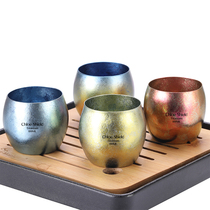 Coe shield outdoor pure titanium double layer Ice Flower heat insulation metal cup coffee cup beer glass single small Cup kung fu tea cup