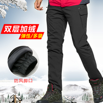 Autumn and winter outdoor stormtrooper pants double-layer velvet thickened overalls Multi-bag elastic soft shell straight waterproof mountaineering pants