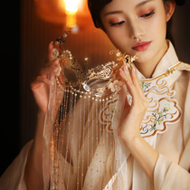Retro style Hanfu mask modeling props surface curtain female photo tassel fairy air covering gold accessories head accessories