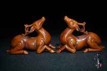 Boutique Yellow Poplar Wood Carved Plum Flowers Deer Raw Fortune With Road Swing Piece A Pair Of Solid Wood Engraving Handlebar Pieces Living Room Decoration