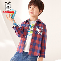 Babu Bean Boy Shirt Spring Autumn Long Sleeves 2022 New Autumn Clothing Childrens Baby Pure Cotton Plaid Thin Liner Clothing Tide