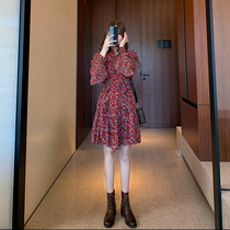2021 new womens early autumn dress temperament chic French high-end design sense small chiffon floral dress