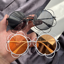 South Koreas new retro metal frame sunglasses womens tide round face orange sunflowers sunflowers sunsun glasses womens net red model