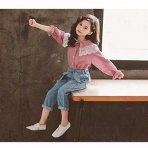2021 spring new girls Spring and Autumn long sleeve shirt autumn clothes childrens foreign style shirt