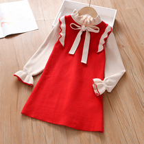 Girl Red Dress Dress Spring Dress Foreign Air Spring Spring Money Little Girl Spring Autumn CUHK Child Knit Early Spring Sweater Dress