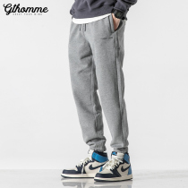Autumn new men plus velvet pants loose trend tie pants Joker sports pants gray casual pants thick tide brand