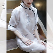 Jiangnan Fan Ogen yarn silk dress Mulberry silk Hanfu improved dress embroidery new cheongsam young section