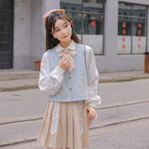 Original Mori tribal garden music ancient style three-piece Han element waistcoat fashion set 2021 autumn and winter New