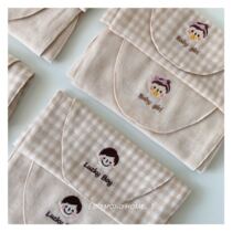 Ins style homemade Korean embroidered cotton and linen breathable baby sweat towel childrens sweat towel pad back towel two sets