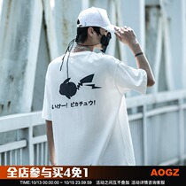 National Tide Brand Summer T-shirt Boys Loose Trend Laser Reflective Cartoon Pikachu Printing Couple Cotton Short Sleeve