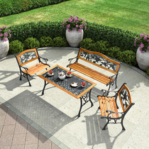 Courtyard Solid Wood Benches Balcony Strip Leaning Back Chair Outdoor Park Chair Casual Long Stool Embalming Wood Table And Chairs Combination