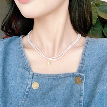 Han version retro double layer pearl lock bone chain personality ins lukewarm wind short money chain net red small crowdsourced collar female tide