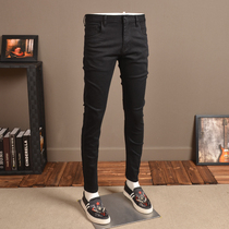 Black Broken Hole Mens Jeans High End Tide Sign for small leggings 2022 New summer casual long pants