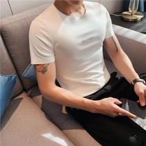 High-end short-sleeved T-shirt men 2021 new summer round neck stretch national tide semi-sleeved seamless white ice-like T-shirt