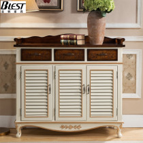 American solid wood large capacity into the door shoe cabinet retro foyer shutters porch cabinets Mediterranean lockers paint cabinet