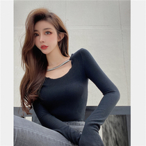 2020 Women in Korean version Sexy workout design Sensation Careful Machine Water Drill Trim Low Collar Bottom Outside Wearing t-shirt tide