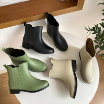 Rain Shoes Lady Anti Slip Martin Rain Boots Mid short cylinder Fashion money outside wearing car wash Buy food Low help warm and waterproof shoes