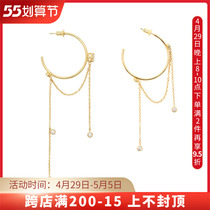 MAKIIMAKII zircon asymmetrical semi-circle temperament long stream suearrings Exaggerated Fashion Personality Women Boomers