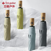 TP7027 Wooden Handle Fully Automatic Sun Shade Folding Sun Umbrella Vinyl 8K Manual Three-fold Umbrella
