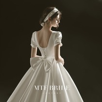 Man Tingfang (Miss Lillian)satin wedding dress 2021 new trailing bride female French vintage Hepburn wedding dress