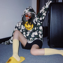 Draw House Live smiley face ICE rose niche Tide brand high street loose couple plus velvet hooded sweater man