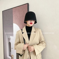 Japans autumn and winter woolen leather dome bell-shaped bucket hat retro Joker face face face small ins fishermans hat female