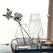 Light luxury Square gold water ripple translucent glass vase simulation flower soft decoration design ornaments flower arrangement flower arrangement