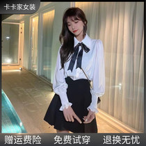 JUSTC Kaka Womens Official Flagship Temperament 100 Hitch Silk Noodles Butterfly Knot Long Sleeve Snow-spinning Shirt Blouse