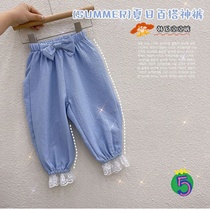 Female baby anti-mosquito pants ice silk girls 2021 new summer lace bloomers little girl bow tide pants