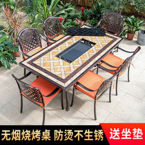 Outdoor Barbecue Table And Chairs Patio Garden Open-air Outdoor Villa Electric Grilled Carbon Grilled Iron Art Casual Cast Aluminum Table