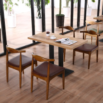 Solid Wood Horn Chair Meals Dining Table And Chairs Coffee Hall Chairs West Dining Room Fast Food Hot Pot Table Chairs Combinations