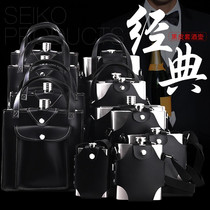 Thickened 70 silk 304 stainless steel wine jug Outdoor portable flat wine bottle with black leather cover cold kettle