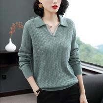 2019 autumn and winter new diamond-encrusted middle-aged knitwear womens openwork loose womens long-sleeved mom lapel sweater