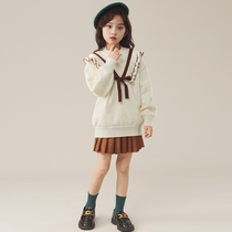 girls' sweater set autumn winter 2022 new children's fleece wool knitwear two-piece set korean style outerwear western style