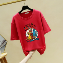 Spring Summer 2020 new large size womens pure cotton loose short sleeve t-shirt chubby girl 200 catty belly cover bottoming shirt