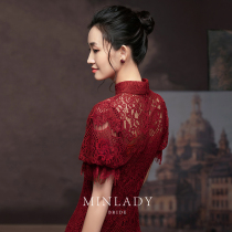 Red makeup toast 2021 New Bride wedding dress red lace improved cheongsam dress