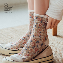 Begging dispensers Sox children Fall Thin Folk Wind Relief Jacquard Curbside Korea Retro Art Middle Stocking