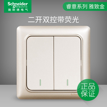 Schneider switch socket panel Ruiyi elegant gold household 86 type two open double Open double control panel with fluorescence