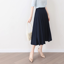 Japan light luxury 2021 spring and summer new versatile medium-long high-waisted thin solid color elegant pleated skirt for women