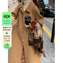 2022 - Fall - winter new hands - sewn double - sided cashmere coat - coat for a long small - sized single - row cloth