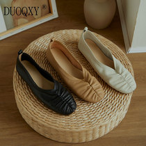 Genuine Leather Retro Art Single Shoes Soft Leather Soft Bottom Flat Bottom Grandma Shoes White Comfort Small Leather Shoes Draped Son Shoes