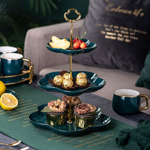 Nordic minimalist peacock green Lower afternoon tea refreshment Tray Handcrafted Sketch Gold Plated Handle Double Cake Fruit Tray