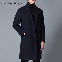 TOUCH MISS mens wool coat casual single-breasted solid color woolen coat Korean version of the long coat men